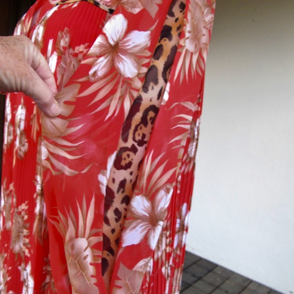 Diane Freis 2pc Skirt Top Georgette Dress w Scarf 8 10 12 Flower Leopard Pleats - Picture 5 of 14